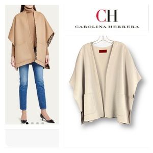 CAROLINA HERRERA Wool Patch Pockets Open Front Cape Coat In Cream Color Size S